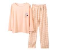 Générique Ensembles de Pyjama Femme Coton Hiver Chaud Combinaison Pyjama Col Ronde Manches Longues et Pantalon Ado Fille Confortable et Décontracté Tenue de Nuit Noël