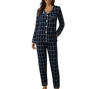 Générique Ensembles De Pyjama Femme, Ensemble De Pyjama Chemise BoutonnéE Et Pantalon Pyjama à Carreaux Doux à Manches Longues VêTements De Maison Mignons Pyjama d'hiver Chaud Pas Cher Noir 2, XXL