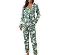 Générique Ensembles De Pyjama Femme, Ensemble De Pyjama Chemise BoutonnéE Et Pantalon Pyjama à Carreaux Doux à Manches Longues VêTements De Maison Mignons Pyjama d'hiver Chaud Pas Cher Vert, XXL