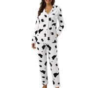 Générique Ensembles De Pyjama Femme, Ensemble De Pyjama Chemise BoutonnéE Et Pantalon Pyjama à Carreaux Doux à Manches Longues VêTements De Maison Mignons Pyjama d'hiver Chaud Pas Cher Blanc 2, M