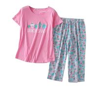 Générique Ensembles De Pyjama Femme Ete Pantacourt Vetements Mode Design Minimaliste en Coton Bio 2 Pièce Ensemble Été Pyjashort Réglable Et Respirant pour Vacances Bord Mer Short Rose M