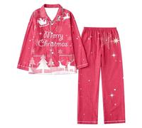 Générique Ensembles De Pyjama Femme Grande Taille,Ensemble Pantalon à Manches Longues Imprimé Complet à De NoëL Vacances du PèRe NoëL Flocons De Neige DéContractéS (XL)
