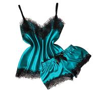 Générique Ensembles de Pyjama Femmes Sexy Chaud Chic été Caraco Satin en Soie Short Dentelle 2 Pièce Court Mignon Doux Bas de Pyjamas Pyjashort Nuisette Lingerie Nuit Femme