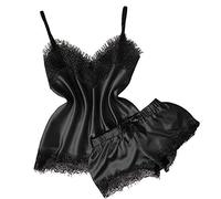 Générique Ensembles de Pyjama Femmes Sexy Chaud Chic été Caraco Satin en Soie Short Dentelle 2 Pièce Court Mignon Doux Bas de Pyjamas Pyjashort Nuisette Lingerie Nuit Femme