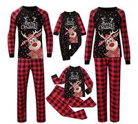 Générique Ensembles de Pyjamas Noël 2 Pièces Pyjama de Noël Famille assortissant Hiver Doux Chaud Vêtement de Nuit à T-Shirt Manches Longues Pantalon pour Père Mère Enfant Bébé Couple#A2