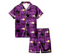 Générique Ensembles de Pyjamas pour Enfants d'halloween Halloweenl 2 Pièces Vêtements Nuit Ensemble Pyjama en Coton Costume Cosplay Bien serré Coupe troite Unisexe Filles et GarçOns