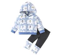 Générique Ensembles Fille.Ensemble de vêtements d'hiver pour Filles,Sweat-Shirt à Capuche et Pantalon Chauds à imprimé éléphant,Tenue pour Tout-Petits,Le Quotidien,Les Jeux,Les fêtes et Voyages