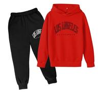 Générique Ensembles Fitness Lettre imprimée à Manches Longues Pull Capuche Sweat survêtement Pantalons de Unisexe 2 PC Ensemble Combishort Pyjama Fille(Rouge,9-10 Years)