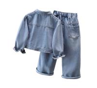 Générique Ensembles Jeans Printemps Filles Élégantes Tenue Deux Pièces Automne Jeunes Filles Mode Confortable (Blue, 150)