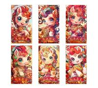 Générique Enveloppes Rouges - 6 Pochettes À Motif Cheval - 16,6 X 8,6 Cm, Porte-Monnaie - Enveloppes en Papier du Nouvel an 2026 | Paquets Rouges pour Garçons, Filles, Adultes, Amis, Céléb