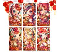 Générique Enveloppes Rouges pour Argent - 6 Pièces Motif Cheval Poche,2026 Enveloppes Rouges Papier du Nouvel an,pour Garçons Filles Adultes Amis Célébration d'anniversaire Et Fête d'hiver