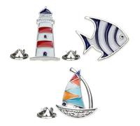 Générique Épingle en Alliage Style Marin Poissons Tropicaux, Voilier et Phare, Décoration Costume Élégante pour Cérémonies et Mariages, Lot de 3 Pièces