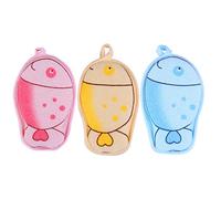 Générique Éponge Bébé Absorption D'eau Forte 3 Pièces en Coton et Polyester, Forme Poisson et Animal Dessiné et Mousse Riche pour Bain Doux
