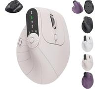 Générique Ergonomic Triple-Connect Wireless Mouse, Ergonomic Vertical Mouse with 4 Adjustable DPI and USB-C Receiver, with Multi-Function Knob, for Computer/Pc/Laptop (Beige)