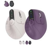 Générique Ergonomic Triple-Connect Wireless Mouse, Vertical Ergonomic Mouse with 4 Adjustable DPI, Multi-Device Bluetooth & 2.4G Connectivity, 57° Handshake Grip & Smart Display (Beige+ Purple)