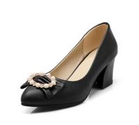 Générique Escarpins Bout Pointu À Perles Et Cristaux Femmes Nœud Élégant Talon Bloc Épais Tige en Similicuir Chaussures Bureau Soirée Mariage Chic