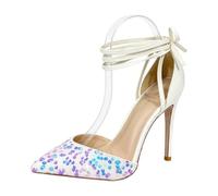 Générique Escarpins De Robe À Bride Cheville pour Femmes avec Sequins | Bout Pointu Cuir Pu Sandales D'éTé,Talon Haut Aiguille Chaussures De Bal De FêTe,Chaussures D'Invité De Mariage à Lacets
