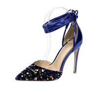 Générique Escarpins De Robe À Bride Cheville pour Femmes avec Sequins | Bout Pointu Cuir Pu Sandales D'éTé,Talon Haut Aiguille Chaussures De Bal De FêTe,Chaussures D'Invité De Mariage à Lacets