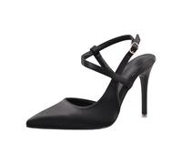 Générique Escarpins Femme en Satin de Haute Qualité à Bout Pointu, des Lanières Croisées au Cou-de-pied et une Boucle Métallique Rose Or au Niveau de la Cheville, Talon Aiguille - Un Style Simple