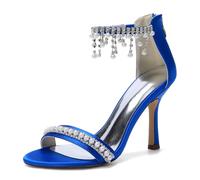 Générique Escarpins Femme Mariage Satin Bout Ouvert Perles Et Strass Talon Haut Stiletto Fermeture Éclair Bride Cheville Chaussures Élégantes Soirée Réception,Bleu,41 EU