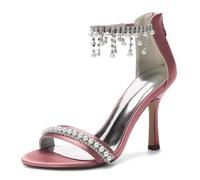 Générique Escarpins Femme Mariage Satin Bout Ouvert Perles Et Strass Talon Haut Stiletto Fermeture Éclair Bride Cheville Chaussures Élégantes Soirée Réception,Rose,40 EU