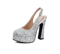 Générique Escarpins Femme Slingback Bout Rond Talon Bloc Épais Plateforme Bride Cheville avec Boucle Chaussures Élégantes De Soirée pour Mariage Cocktail Réception