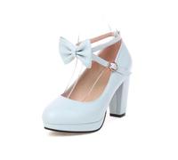 Générique Escarpins Mary Jane À Nœud pour Femmes Bout Rond Semelle Plateforme Talon Bloc Épais Bride Cheville Boucle Réglable Similicuir Soirée Chic