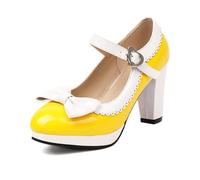 Générique Escarpins Mary Jane Bicolores À Nœud Femmes Bout Rond Plateforme Boucle Cœur Talon Bloc Épais Bride Cheville Réglable Mignonnes Soirée Chic