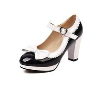 Générique Escarpins Mary Jane Bicolores À Nœud Femmes Bout Rond Plateforme Boucle Cœur Talon Bloc Épais Bride Cheville Réglable Mignonnes Soirée Chic