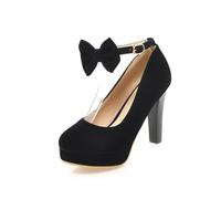Générique Escarpins Mary Jane en Daim Élégants Femmes Nœud Bride Cheville Réglable Talon Bloc Épais Bout Rond Semelle Plateforme Chaussures Bureau Chic