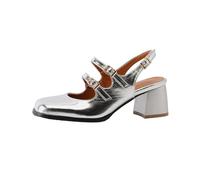 Générique Escarpins Mary Jane Femme À Double Boucle Slingback Carré Bout Fermé Dessus Brillant Métallique Talon Haut Bloc Épais Chaussures Casual Polyvalentes,Argent,41 EU