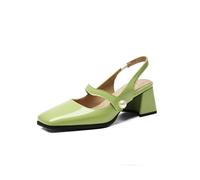 Générique Escarpins Mary Jane Femme Bout Carré Slingback Cuir Vernis Décor Perle Talon Bloc Bout Fermé Chaussures Habillées Semelle Antidérapante Confortable,Vert,44 EU