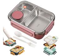 Générique Escentio Lunch Box Set, Large Capacity Stainless Steel Portable Escentio Lunch Box with Tableware and Divided Compartments (Two Compartments Pink)