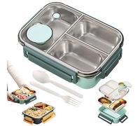 Générique Escentio Lunch Box Set, Large Capacity Stainless Steel Portable Escentio Lunch Box with Tableware and Divided Compartments (Three Compartments Green)