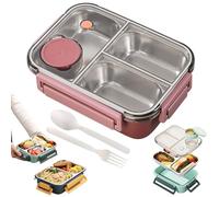 Générique Escentio Lunch Box Set, Large Capacity Stainless Steel Portable Escentio Lunch Box with Tableware and Divided Compartments (Three Compartments Pink)