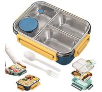 Générique Escentio Lunch Box Set, Large Capacity Stainless Steel Portable Escentio Lunch Box with Tableware and Divided Compartments (Three Compartments Blue)