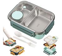 Générique Escentio Lunch Box Set, Large Capacity Stainless Steel Portable Escentio Lunch Box with Tableware and Divided Compartments (Two Compartments Green)