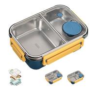 Générique Escentio Lunch Box, Stainless Steel Bento Adult Lunch Box, Leakproof Stackable Large Capacity Dishwasher Safe Lunch Container with Divided Compartments (Blue,2-grid)