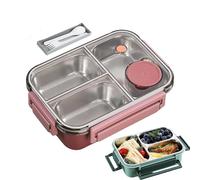 Générique Escentio Lunch Box, Stainless Steel Bento Box Adult Lunch, Portable,Leak-Proof Stackable Cutlery Set, For Office, Travel, Field Lodgings (Three Compartments pink)