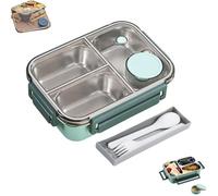 Générique Escentio Lunch Box, Stainless Steel Bento Box, Food Warmer, Leak-Proof Stackable Cutlery Set, Large Capacity with 2/3 Compartment for Adults, Office & Travel (Green,3-Grid)