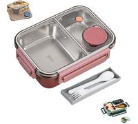 Générique Escentio Lunch Box, Stainless Steel Bento Box, Food Warmer, Leak-Proof Stackable Cutlery Set, Large Capacity with 2/3 Compartment for Adults, Office & Travel (Red,2-Grid)
