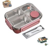 Générique Escentio Lunch Box, Stainless Steel Bento Box, Food Warmer, Leak-Proof Stackable Cutlery Set, Large Capacity with 2/3 Compartment for Adults, Office & Travel (Red,3-Grid)