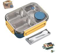 Générique Escentio Lunch Box, Stainless Steel Bento Box, Food Warmer, Leak-Proof Stackable Cutlery Set, Large Capacity with 2/3 Compartment for Adults, Office & Travel (Blue,3-Grid)