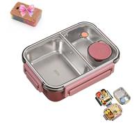 Générique Escentio Lunch Box, Stainless Steel Lunch Bento Box with Divided Compartments, Leak-Proof Stackable Cutlery Set for Office, Travel, Field Lodgings (Red,2-grid)