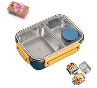 Générique Escentio Lunch Box, Stainless Steel Lunch Bento Box with Divided Compartments, Leak-Proof Stackable Cutlery Set for Office, Travel, Field Lodgings (Blue,2-grid)