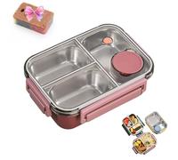 Générique Escentio Lunch Box, Stainless Steel Lunch Bento Box with Divided Compartments, Leak-Proof Stackable Cutlery Set for Office, Travel, Field Lodgings (Red,3-grid)