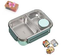 Générique Escentio Lunch Box, Stainless Steel Lunch Bento Box with Divided Compartments, Leak-Proof Stackable Cutlery Set for Office, Travel, Field Lodgings (Green,2-grid)