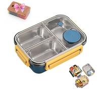 Générique Escentio Lunch Box, Stainless Steel Lunch Bento Box with Divided Compartments, Leak-Proof Stackable Cutlery Set for Office, Travel, Field Lodgings (Blue,3-grid)
