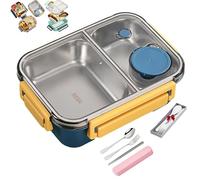 Générique Escentio Lunch Box, Stainless Steel Portable Escentio Lunch Box, Leak-Proof Stackable Cutlery Set with 2/3 Compartment,Large Capacity (Three Compartments Pink) (Blue,2-Grid)