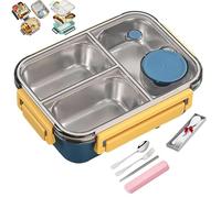 Générique Escentio Lunch Box, Stainless Steel Portable Escentio Lunch Box, Leak-Proof Stackable Cutlery Set with 2/3 Compartment,Large Capacity (Three Compartments Pink) (Blue,3-Grid)